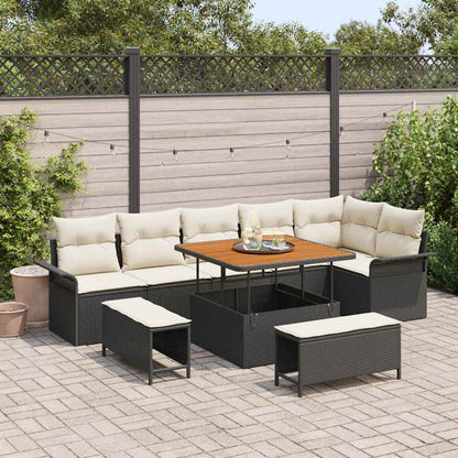Set Divano da Giardino con cuscino 9 pcs Nero polyrattan