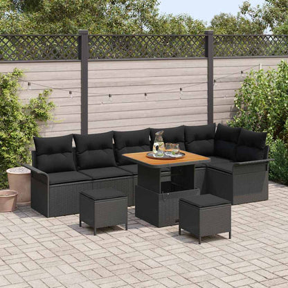 Set Divano da Giardino con cuscino 9 pcs Nero polyrattan
