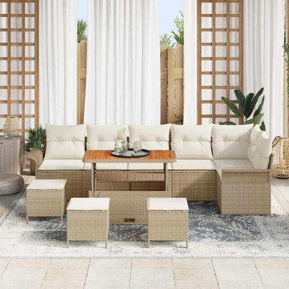 Set Divano da Giardino con cuscino 10 pcs Beige polyrattan