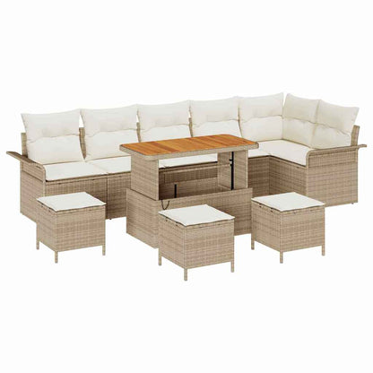 Set Divano da Giardino con cuscino 10 pcs Beige polyrattan