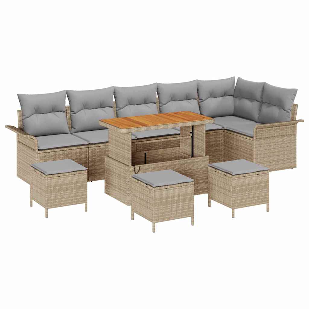 Set Divano da Giardino con cuscino 10 pcs Beige polyrattan