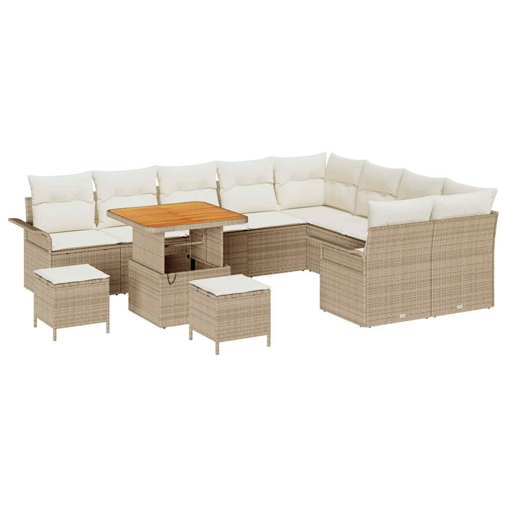Set Divano da Giardino con cuscino 12 pcs Beige polyrattan