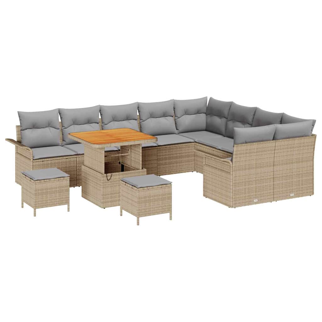 Set Divano da Giardino con cuscino 12 pcs Beige polyrattan