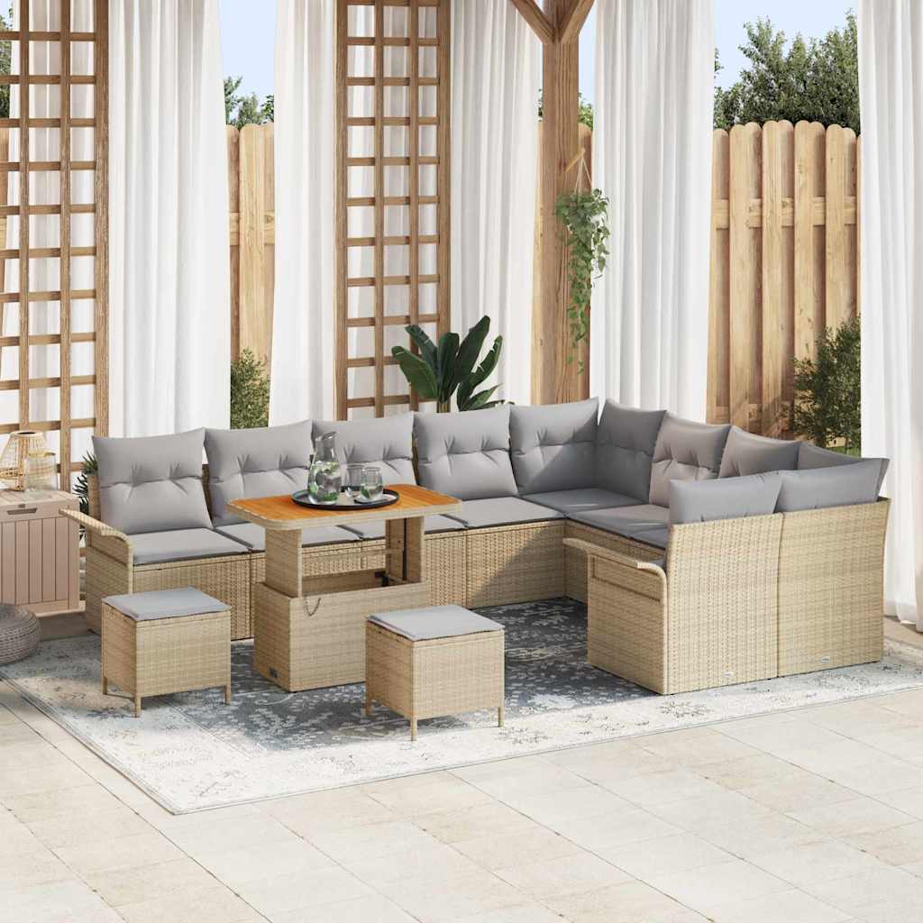 Set Divano da Giardino con cuscino 12 pcs Beige polyrattan