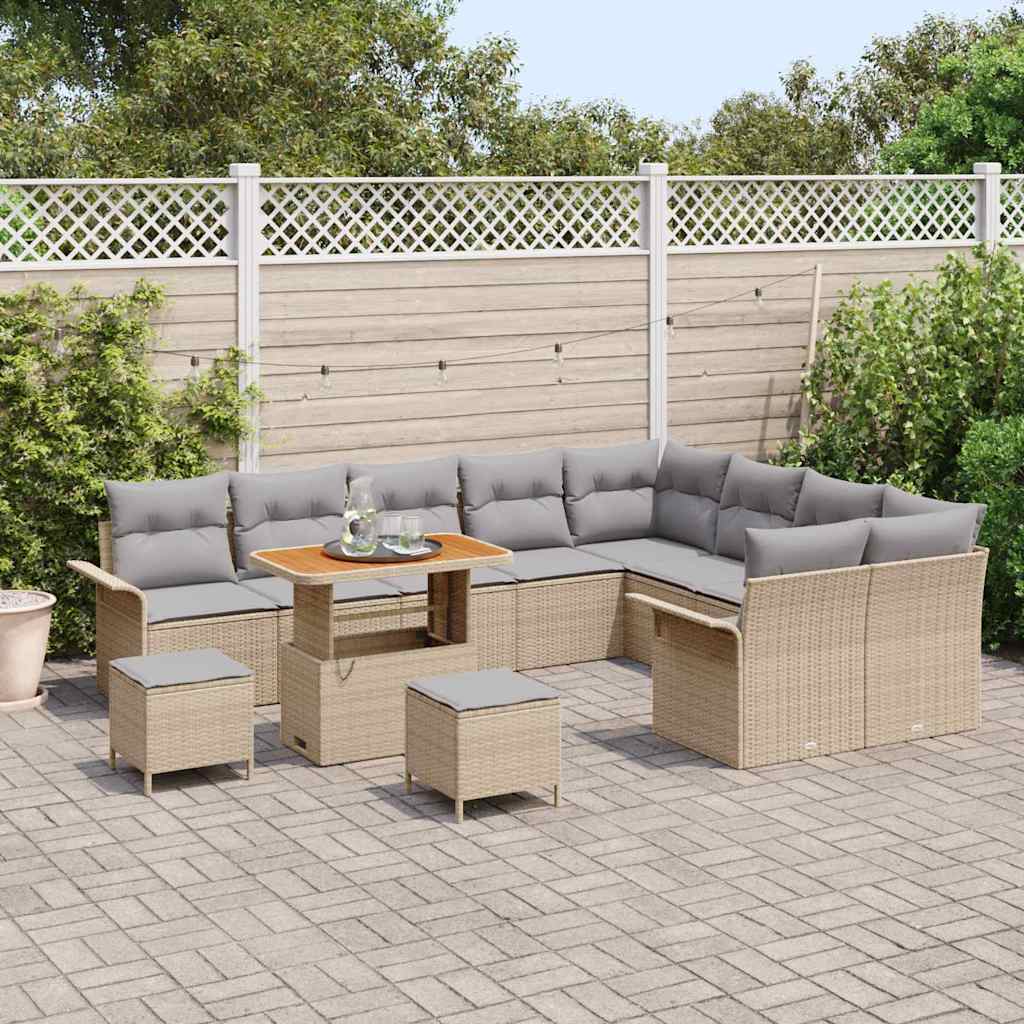 Set Divano da Giardino con cuscino 12 pcs Beige polyrattan