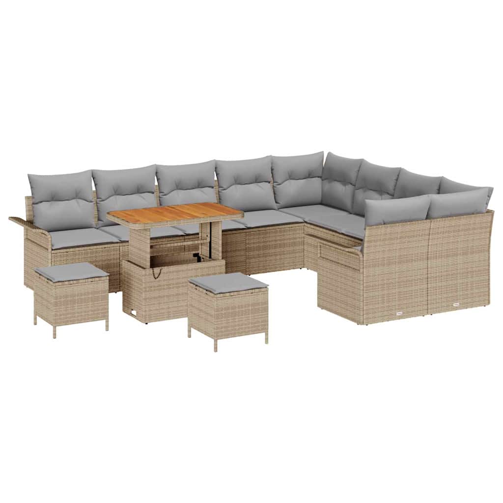 Set Divano da Giardino con cuscino 12 pcs Beige polyrattan