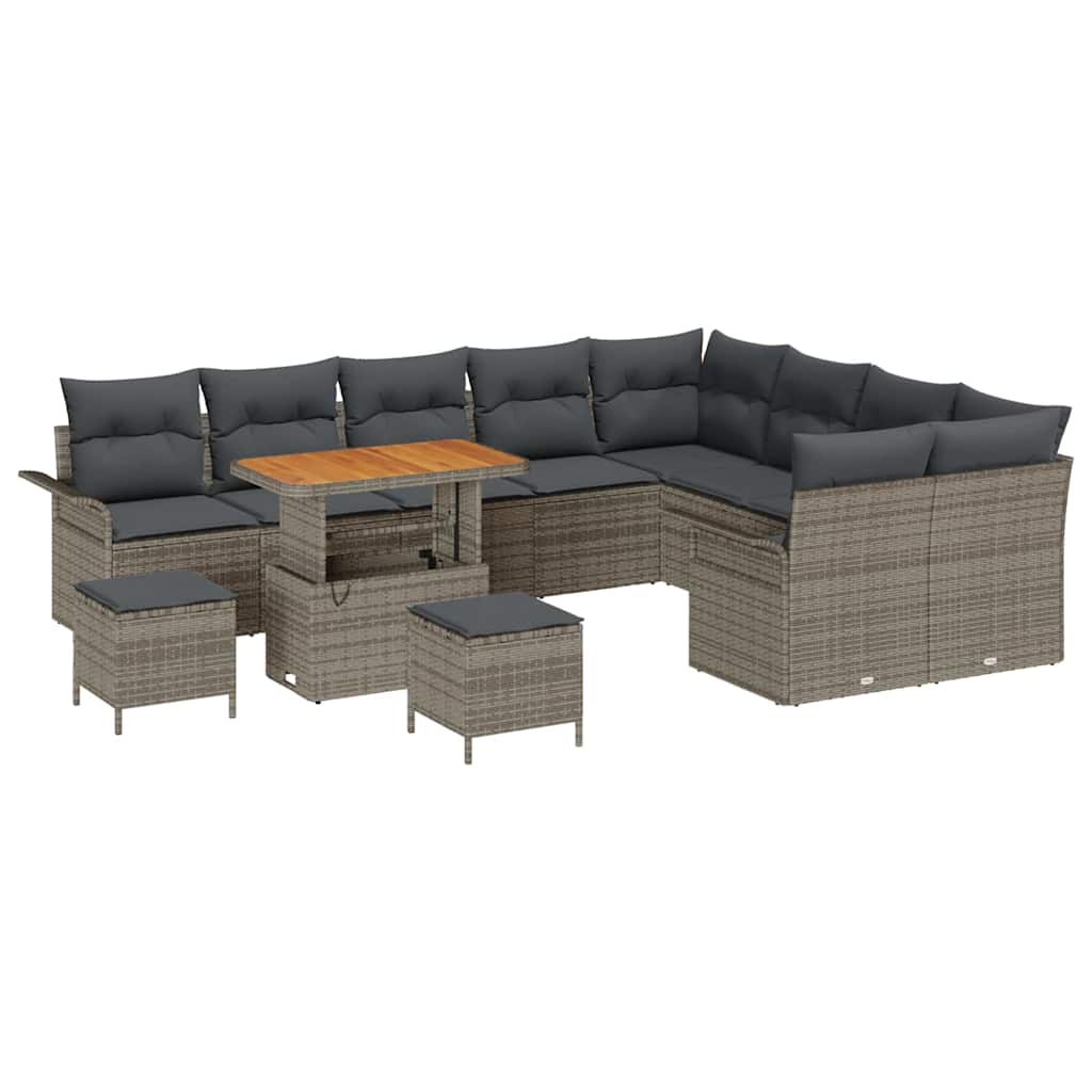 Set Divano da Giardino con cuscino 12 pcs Grigio polyrattan