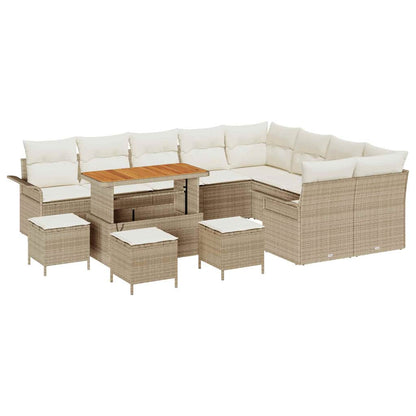 Set Divano da Giardino con cuscino 13 pcs Beige polyrattan