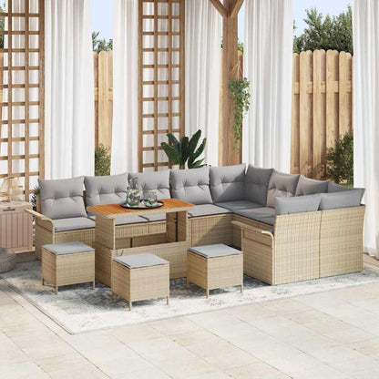 Set Divano da Giardino con cuscino 13 pcs Beige polyrattan