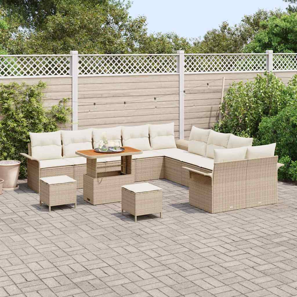 Set Divano da Giardino con cuscino 13 pcs Beige polyrattan