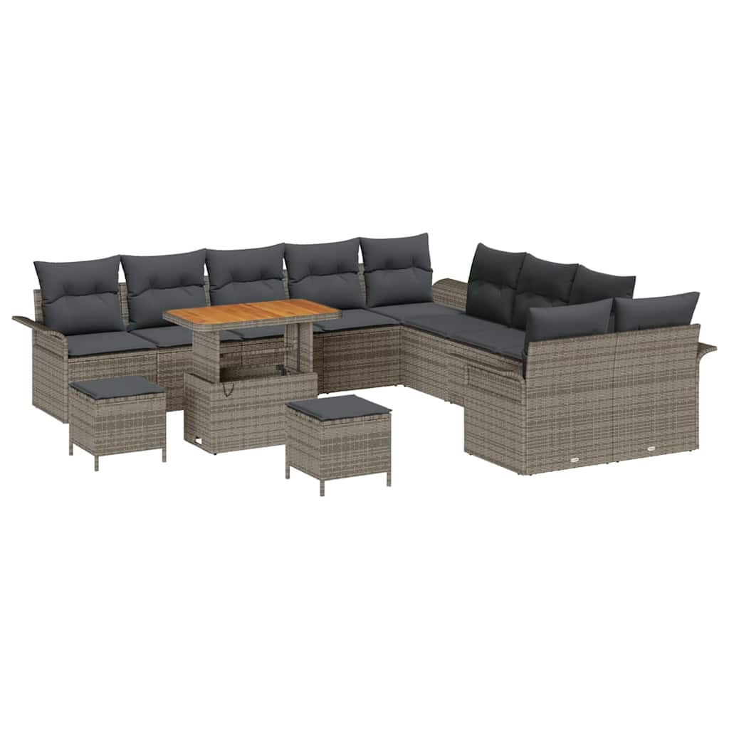 Set Divano da Giardino con cuscino 13 pcs Grigio polyrattan