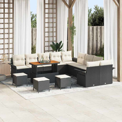 Set Divano da Giardino con cuscino 14 pcs Nero polyrattan