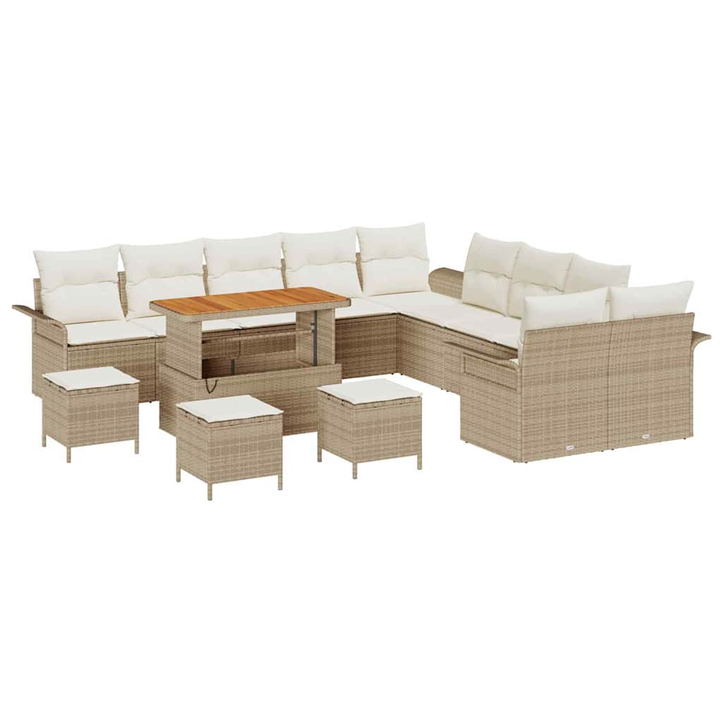 Set Divano da Giardino con cuscino 14 pcs Beige polyrattan