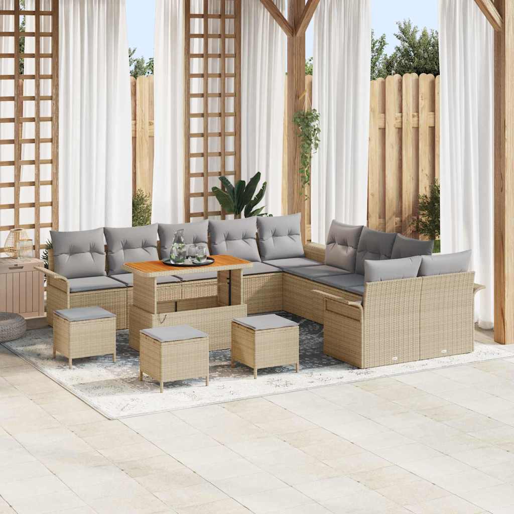 Set Divano da Giardino con cuscino 14 pcs Beige polyrattan