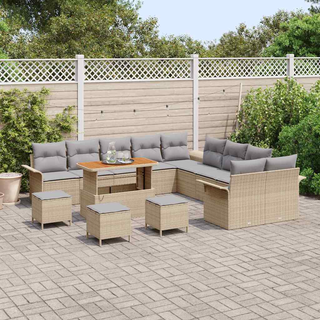 Set Divano da Giardino con cuscino 14 pcs Beige polyrattan