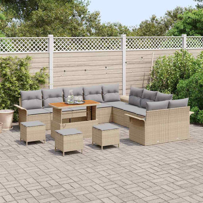 Set Divano da Giardino con cuscino 14 pcs Beige polyrattan