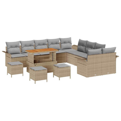 Set Divano da Giardino con cuscino 14 pcs Beige polyrattan