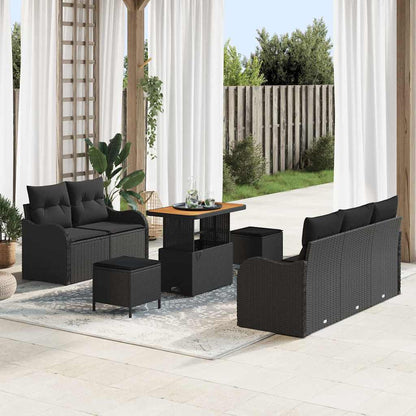 Set Divano da Giardino con cuscino 8 pcs Nero polyrattan