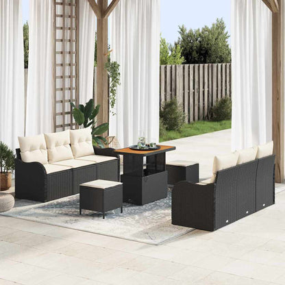 Set Divano da Giardino con cuscino 9 pcs Nero polyrattan