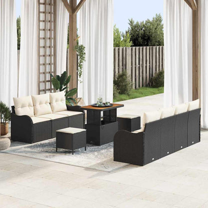 Set Divano da Giardino con cuscino 10 pcs Nero polyrattan