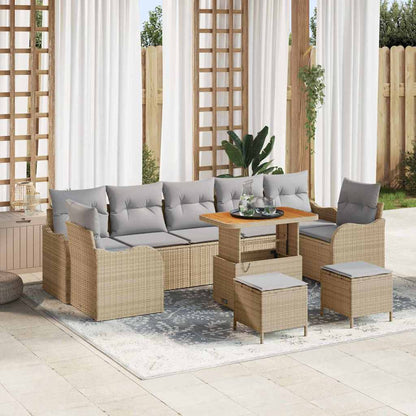 Set Divano da Giardino con cuscino 10 pcs Beige polyrattan