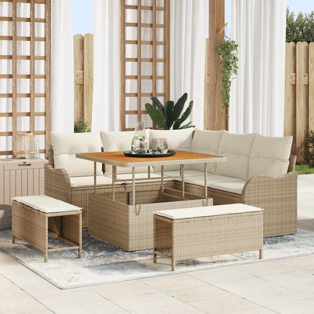 Set Divano da Giardino con cuscino 8 pcs Beige polyrattan