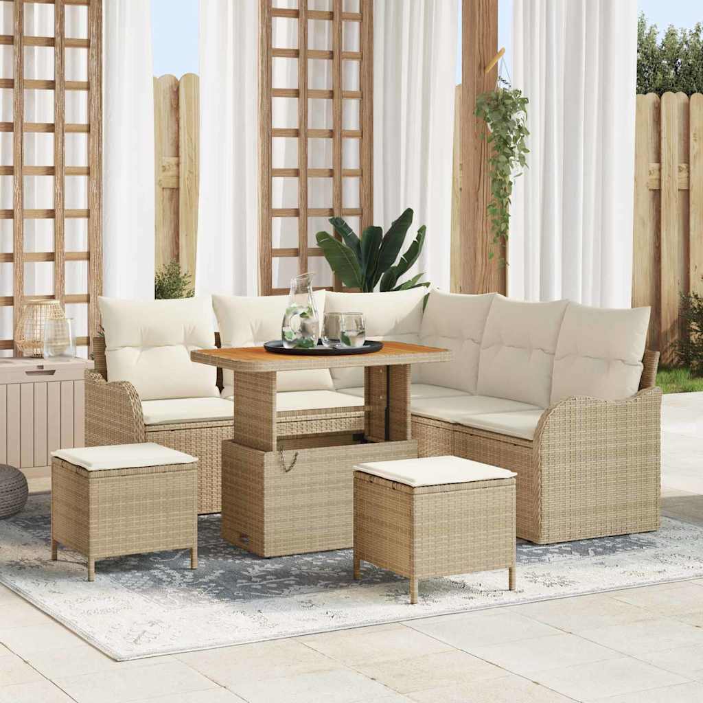 Set Divano da Giardino con cuscino 8 pcs Beige polyrattan