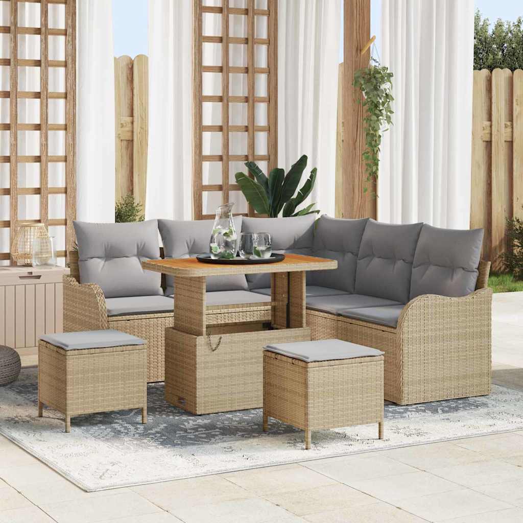 Set Divano da Giardino con cuscino 8 pcs Beige polyrattan