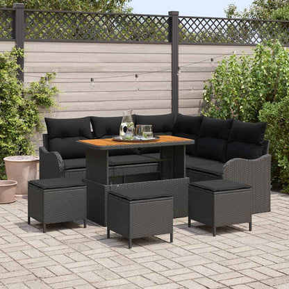Set Divano da Giardino con cuscino 9 pcs Nero polyrattan