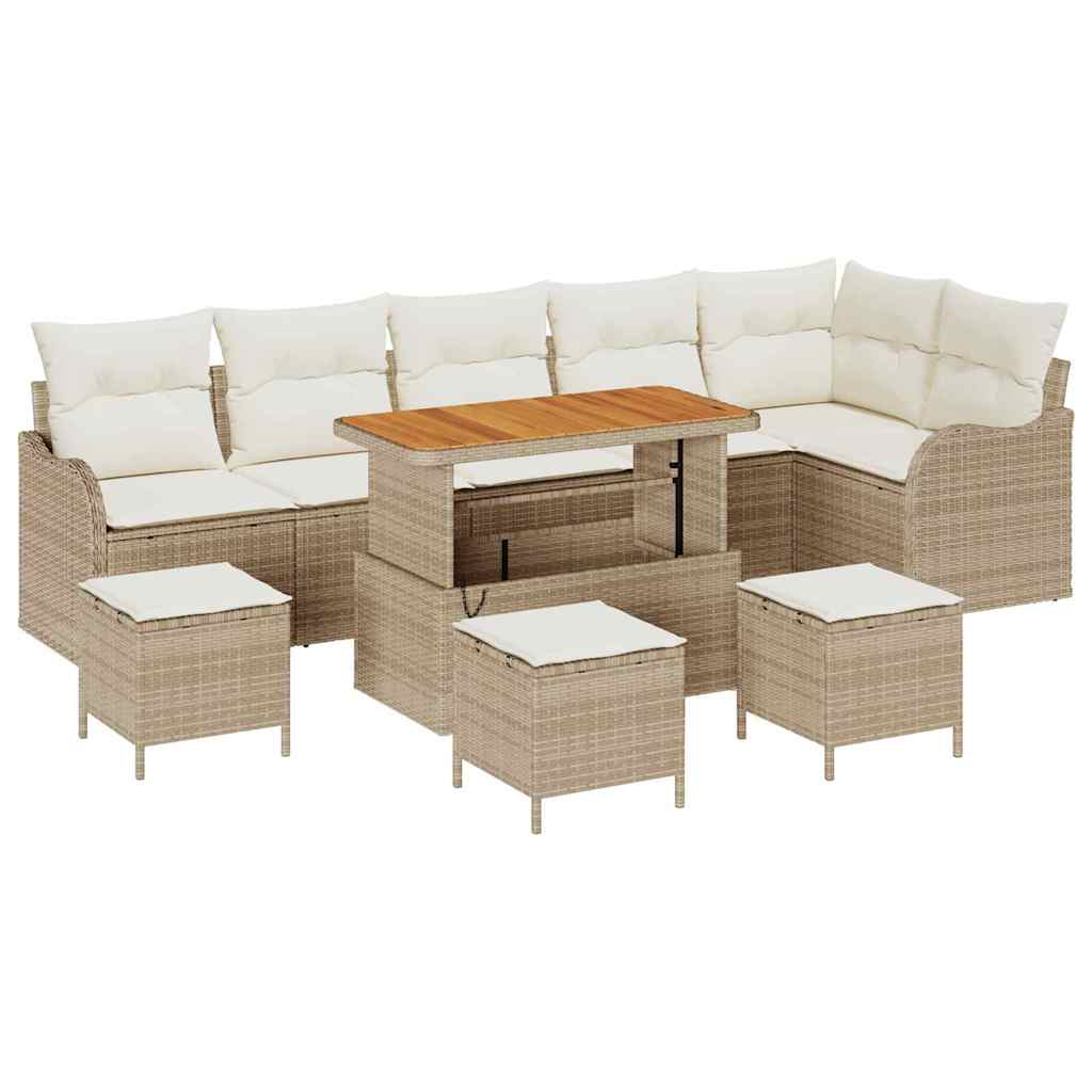 Set Divano da Giardino con cuscino 10 pcs Beige polyrattan