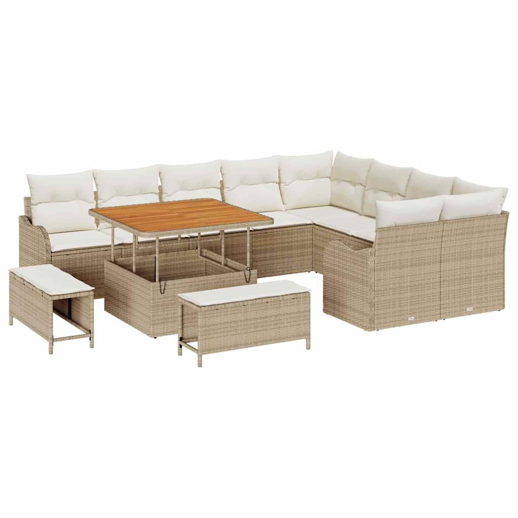 Set Divano da Giardino con cuscino 12 pcs Beige polyrattan