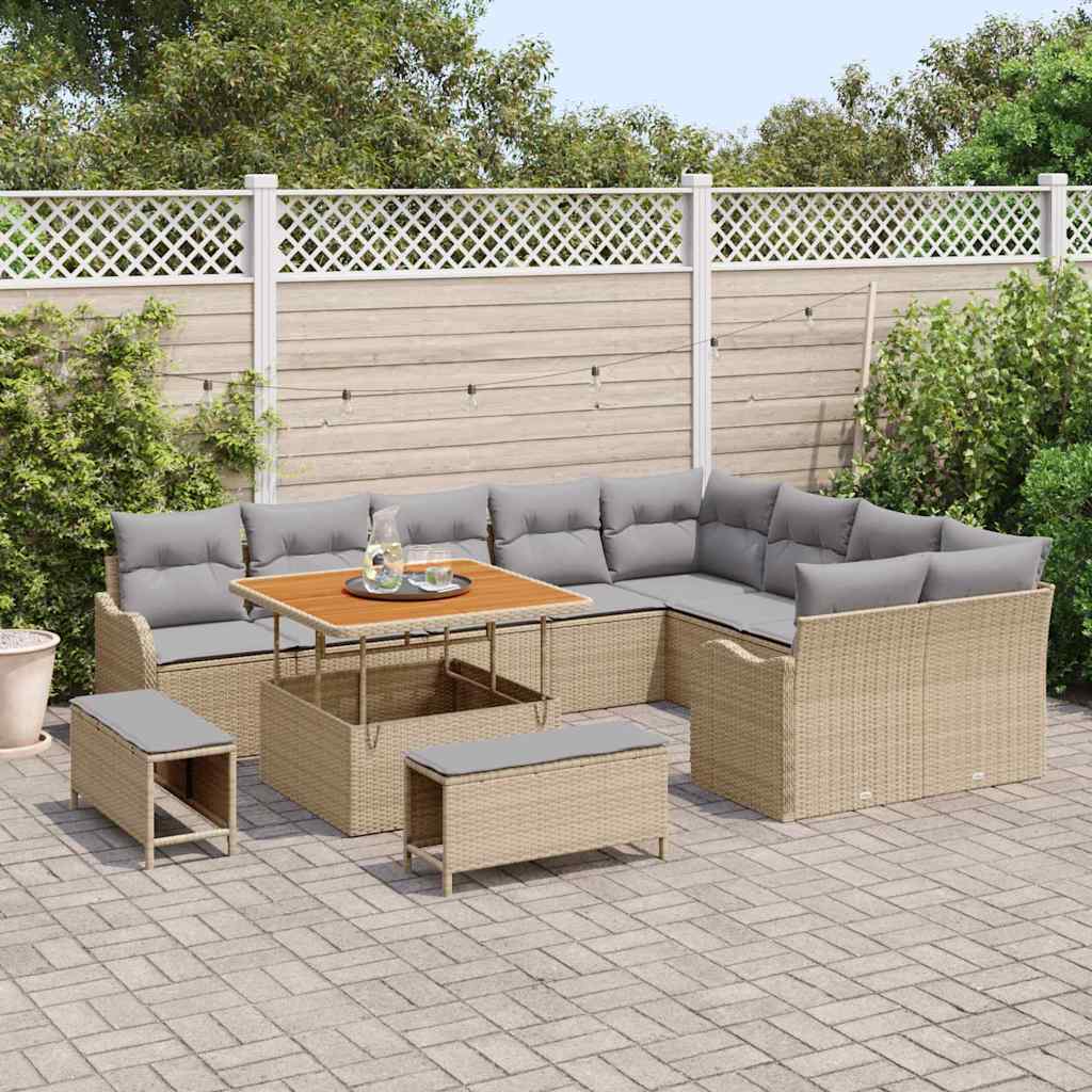 Set Divano da Giardino con cuscino 12 pcs Beige polyrattan