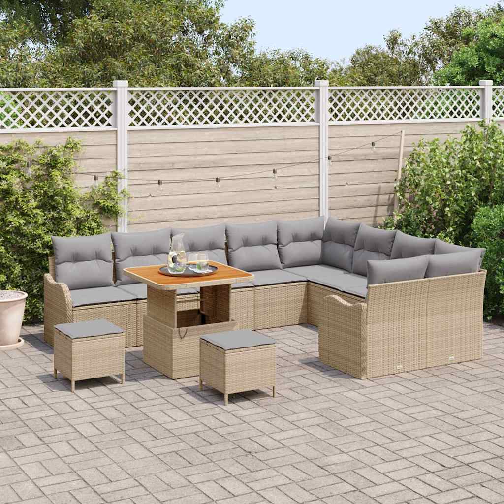 Set Divano da Giardino con cuscino 12 pcs Beige polyrattan