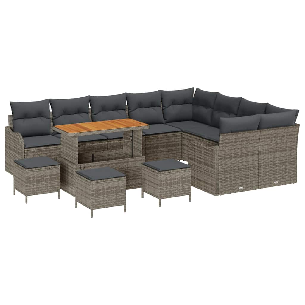 Set Divano da Giardino con cuscino 13 pcs Grigio polyrattan