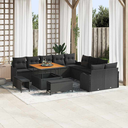 Set Divano da Giardino 13 pcs Nero polyrattan