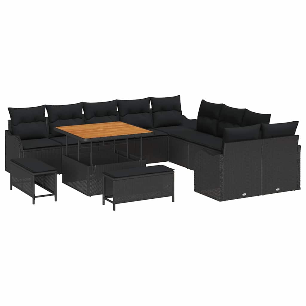 Set Divano da Giardino 13 pcs Nero polyrattan