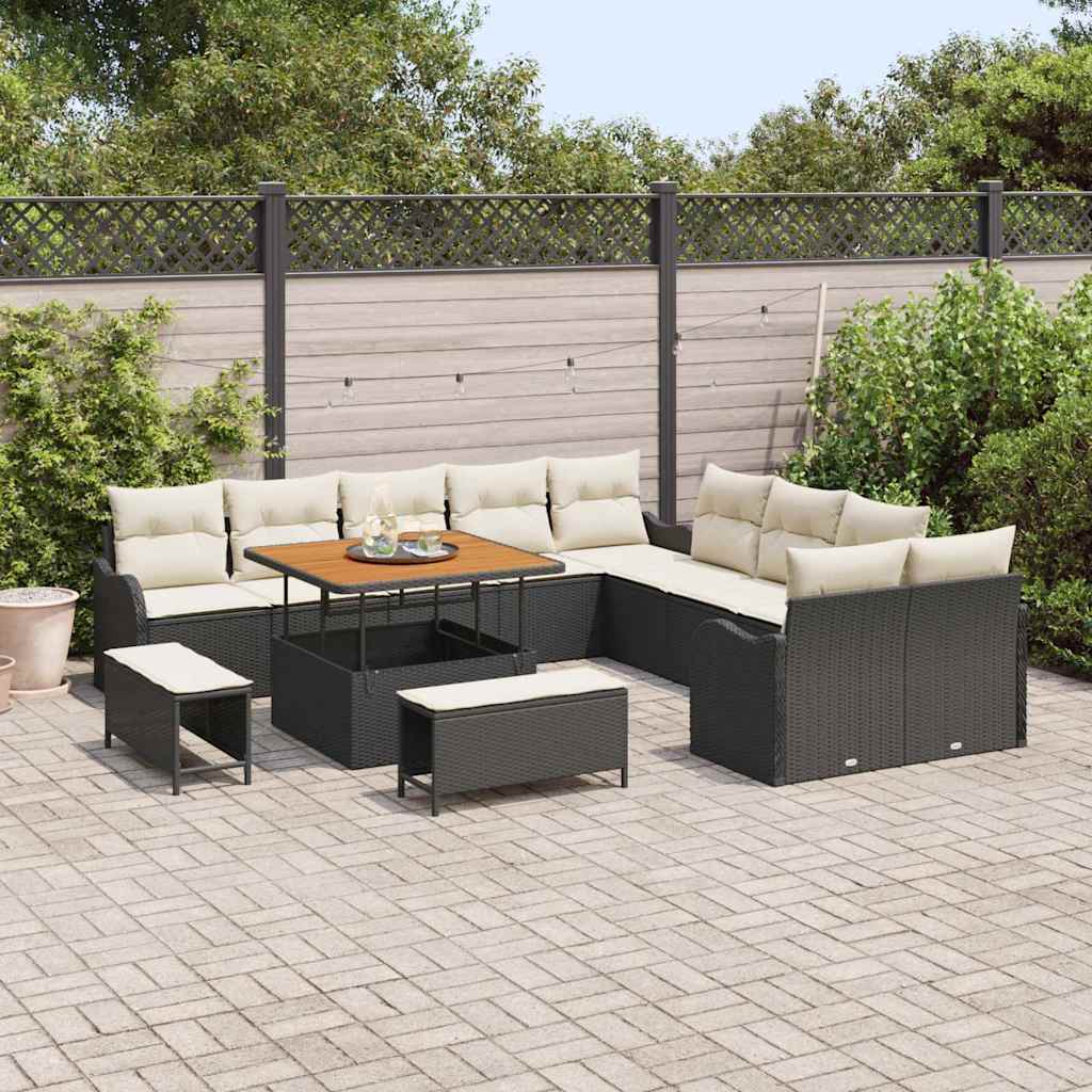 Set Divano da Giardino 13 pcs Nero polyrattan