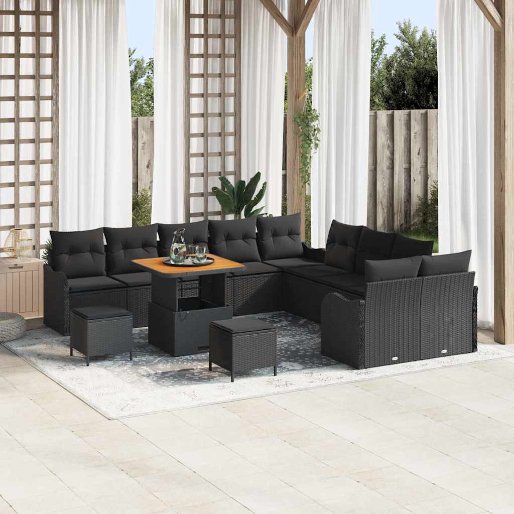 Set Divano da Giardino 13 pcs Nero polyrattan
