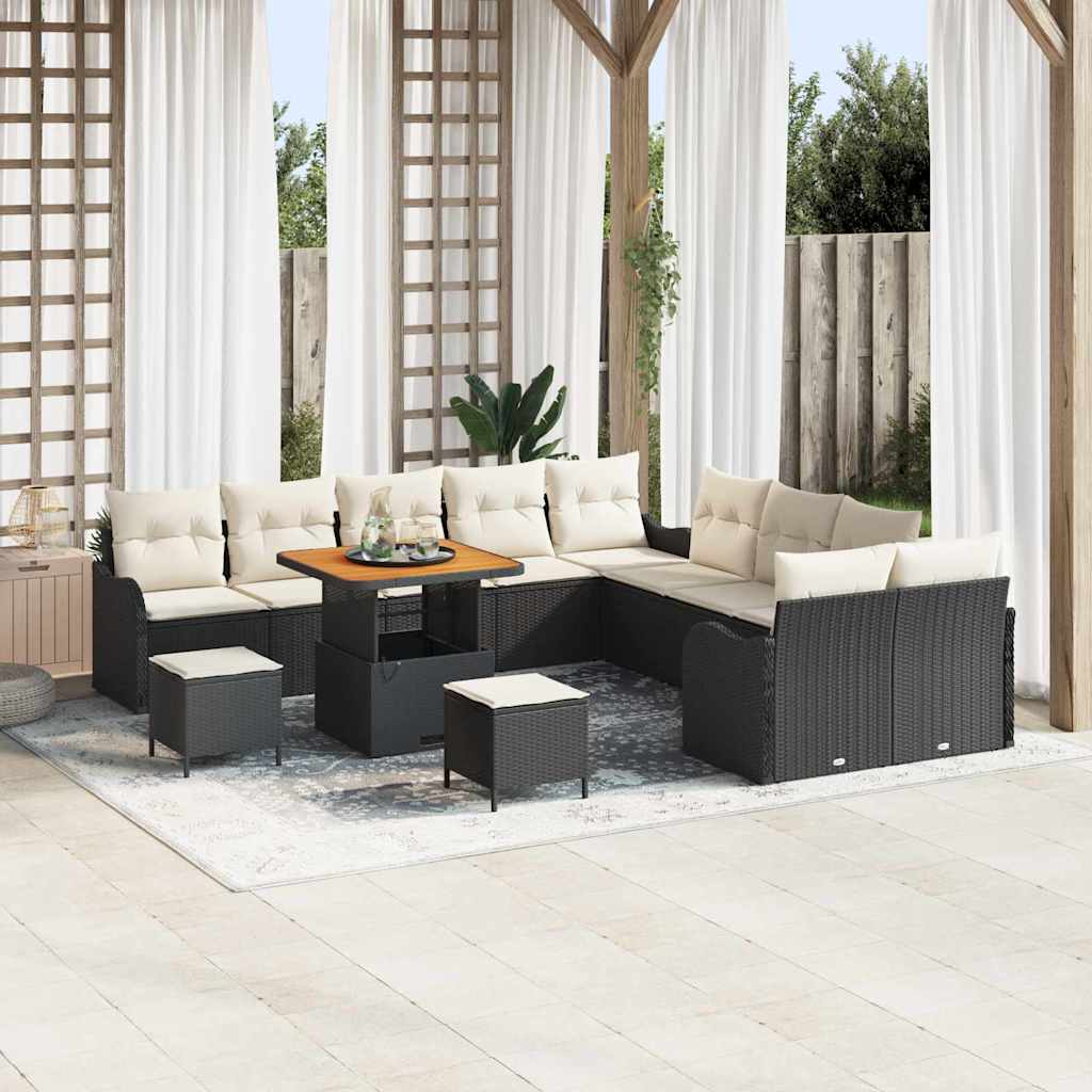 Set Divano da Giardino 13 pcs Nero polyrattan