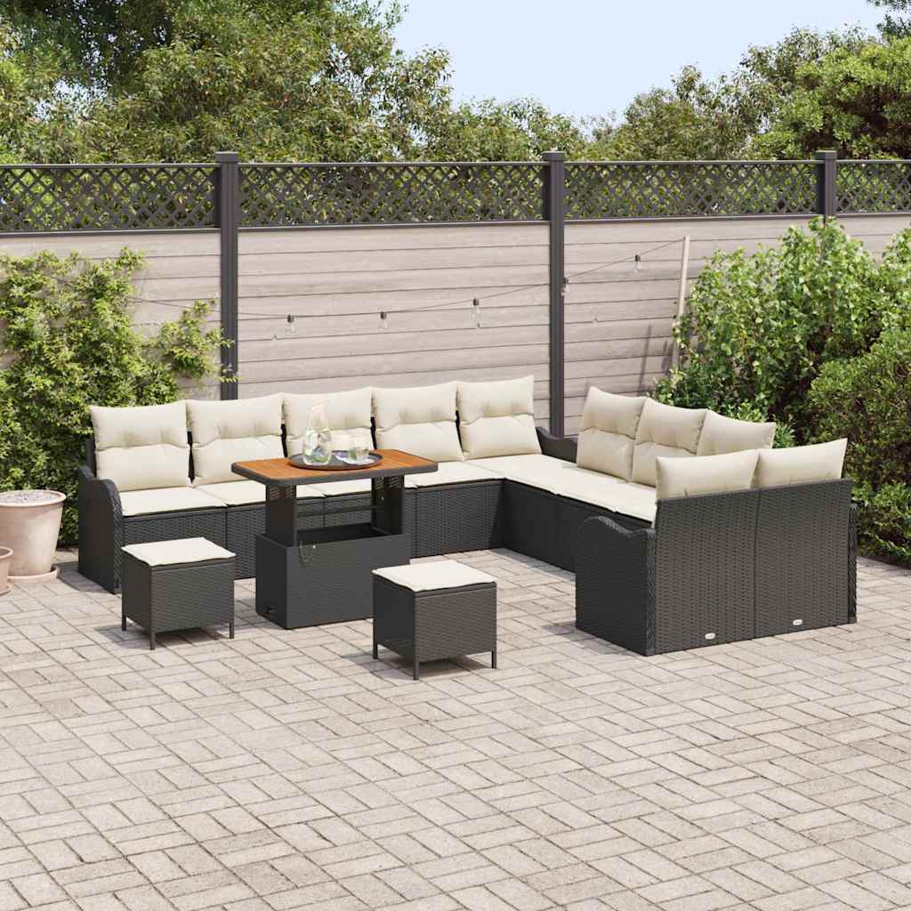 Set Divano da Giardino 13 pcs Nero polyrattan