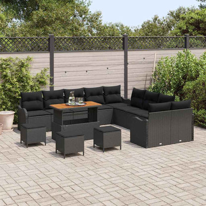 Set Divano da Giardino 14 pcs Nero polyrattan