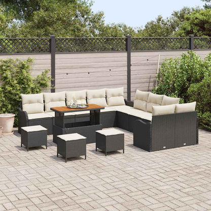Set Divano da Giardino 14 pcs Nero polyrattan