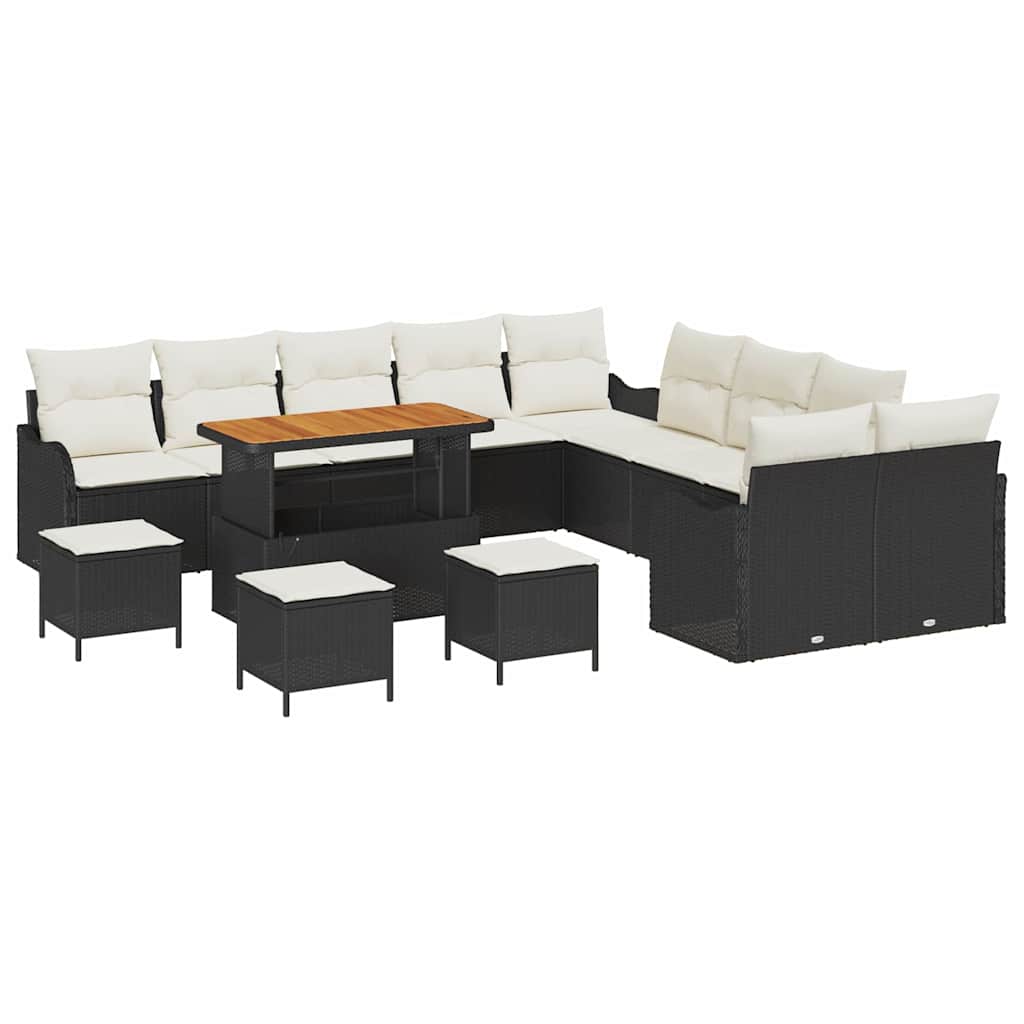 Set Divano da Giardino 14 pcs Nero polyrattan