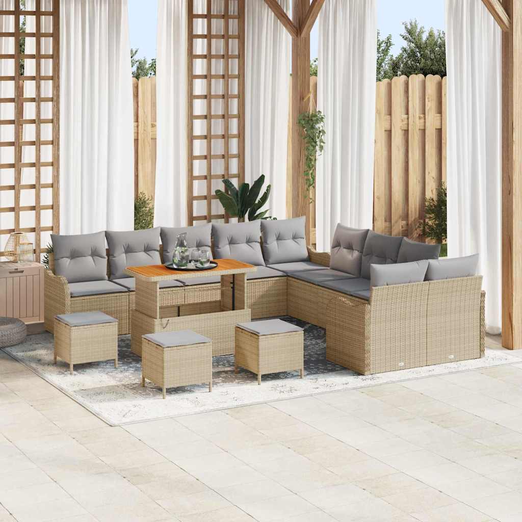 Set Divano da Giardino 14 pcs Beige polyrattan