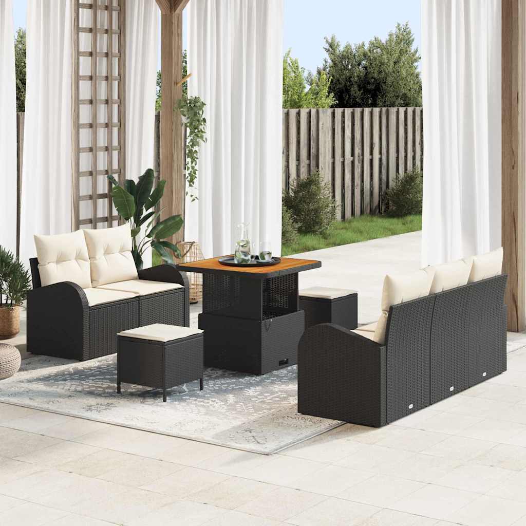 Set Divano da Giardino con cuscino 8 pcs Nero polyrattan