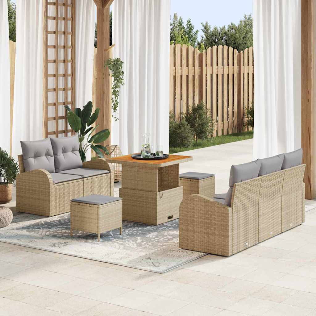 Set Divano da Giardino con cuscino 8 pcs Beige polyrattan