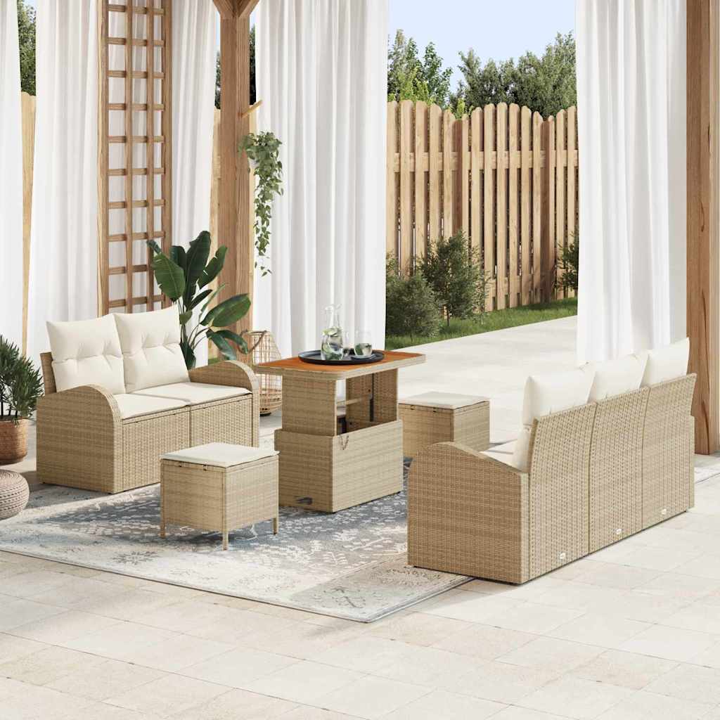 Set Divano da Giardino con cuscino 8 pcs Beige polyrattan
