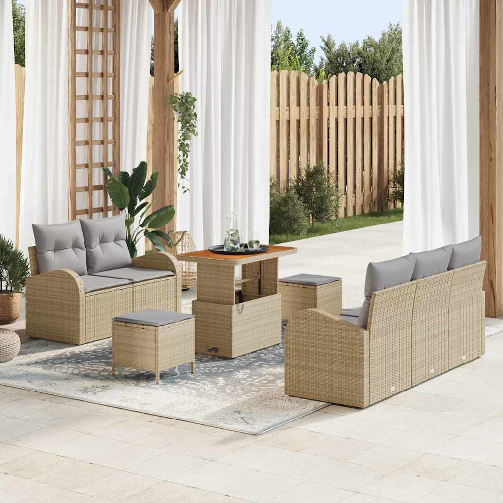 Set Divano da Giardino con cuscino 8 pcs Beige polyrattan