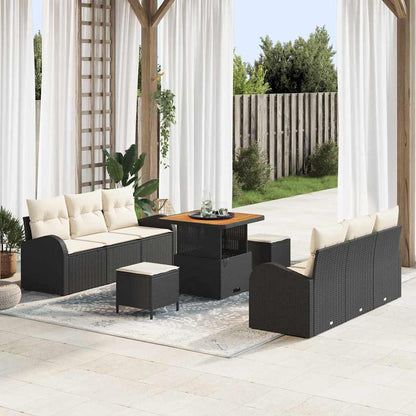Set Divano da Giardino con cuscino 9 pcs Nero polyrattan