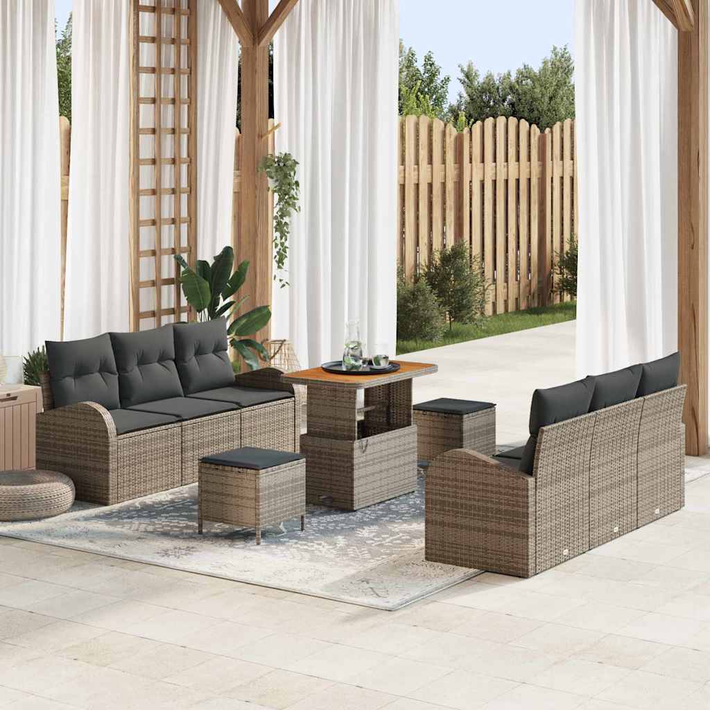 Set Divano da Giardino con cuscino 9 pcs Grigio polyrattan